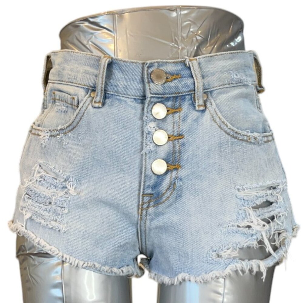 Bullhead Women Jean Shorts High Rise Distressed 100% Cotton (Sz24 W24)